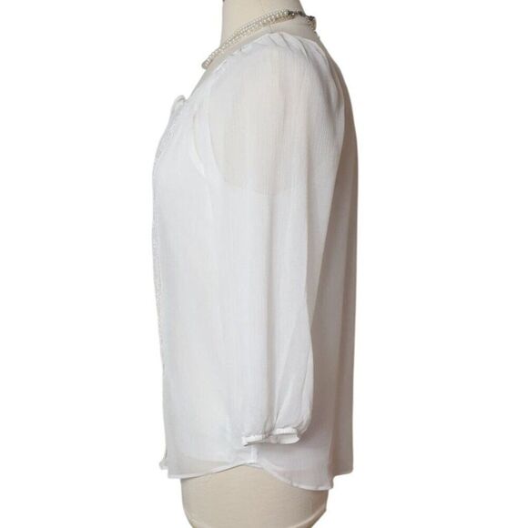 AB Studio Womens Peasant Blouse S White Sheer Lace Trim Layered Fairy Cottage - Picture 2 of 6